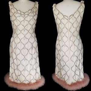 Vintage 1950's beaded silk marabou upcycled dress 6